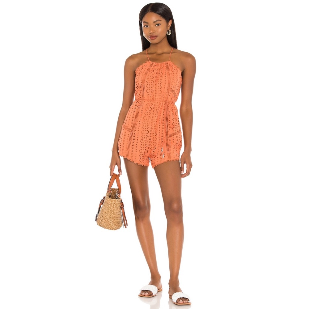 Amuse Society Tina Woven Romper in Desert Rose XS